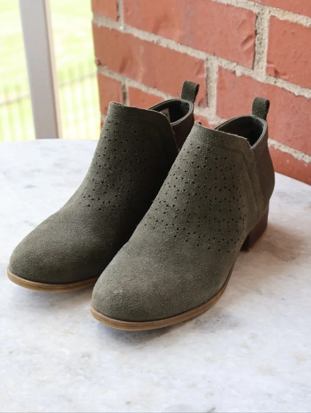 Toms Deia Forest Suede Perforated Ankle Booties.